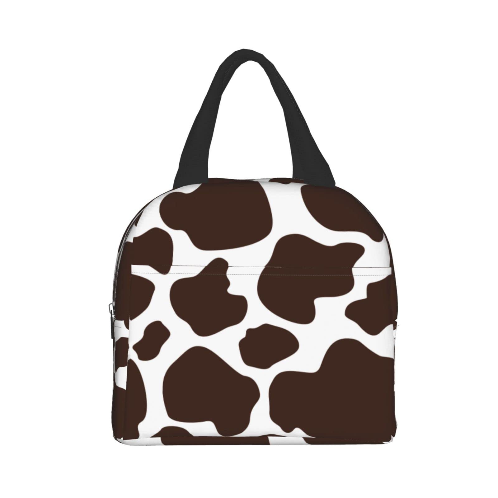 Insulated Cow Print Brown Lunch Bag - Reusable & Portable Meal Container for Men & Women - Perfect for Work, Travel, Picnic & Outdoor Activities