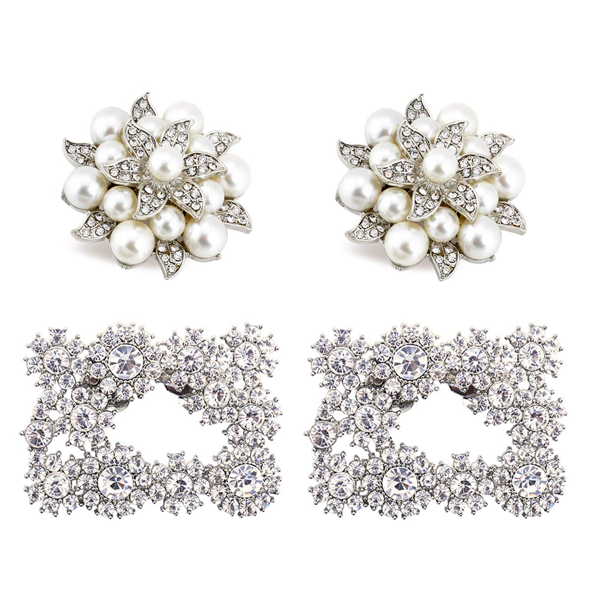 ELEGANTPARK Women's Decorative Pearl Shoe Clips - Square Silver Rhinestone Shoe Accessories for Pumps, Wedding, Party & Special Occasions | Perfect for Bridal Shoes, Evening Events and Formal Attire