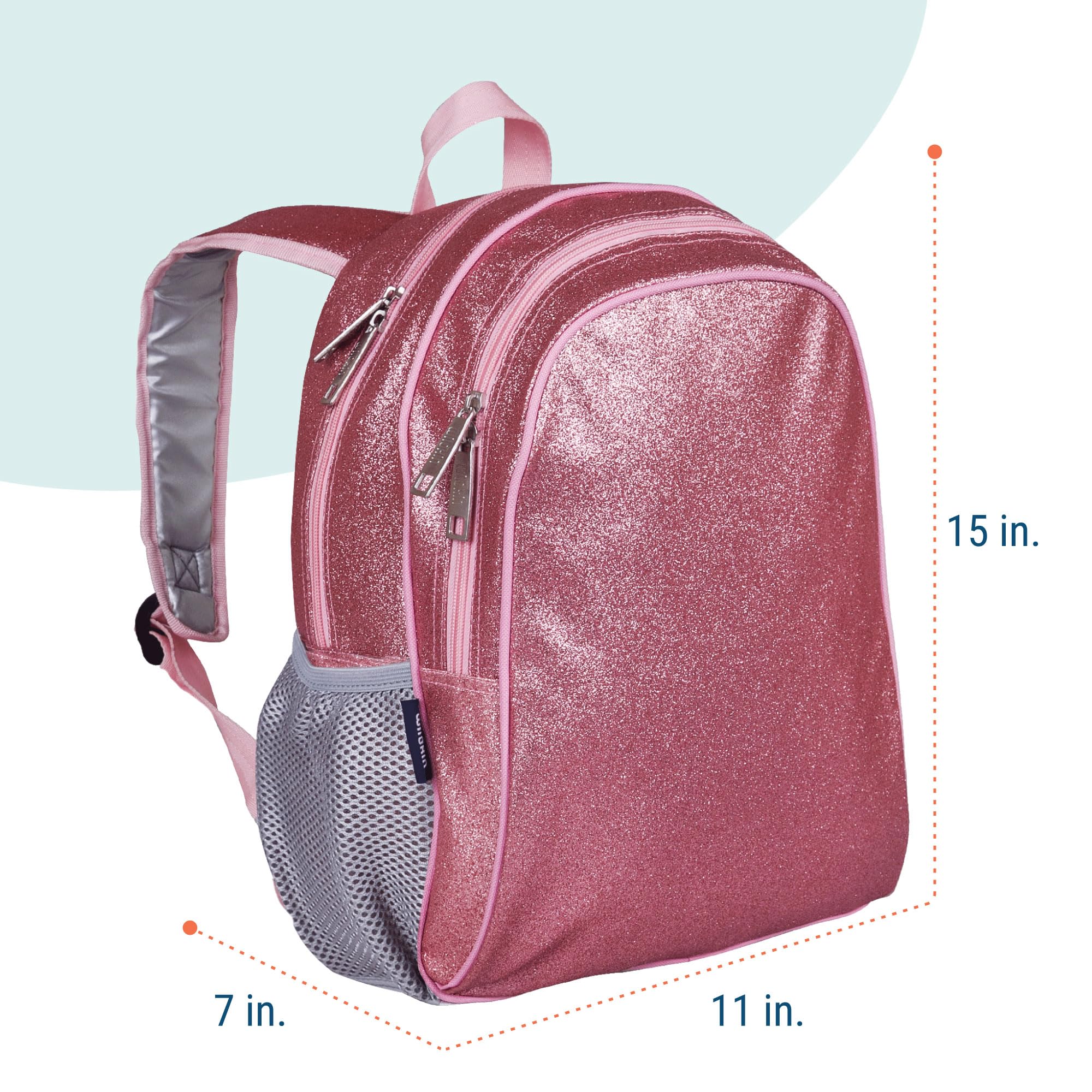Wildkin 15-inch Kids Backpack for School & Travel - Durable, Padded, Adjustable Shoulder Straps - Pink Glitter Backpack for Girls - Perfect for Elementary Students, Day Trips & Sleepovers