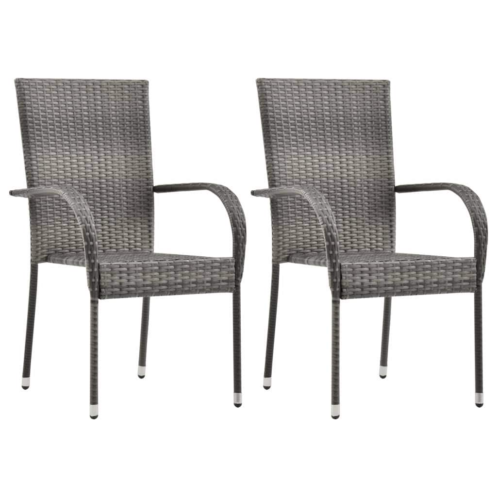 2-Piece Gray Poly Rattan Dining Chair Set - Stackable Patio Chairs for Restaurant, Cafe & Outdoor Use (21.9