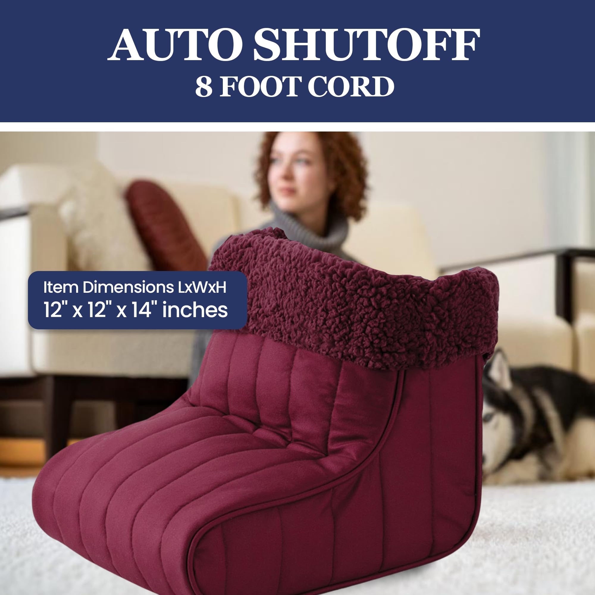 Thermee Micro Flannel Heated Foot Warmer - Electric Sherpa Fleece Foot Heater with 2-Hour Auto Shut-Off for Men & Women | Cozy Heated Slippers for Office, Home & Winter Use | Under Desk Foot Warmer in Burgundy