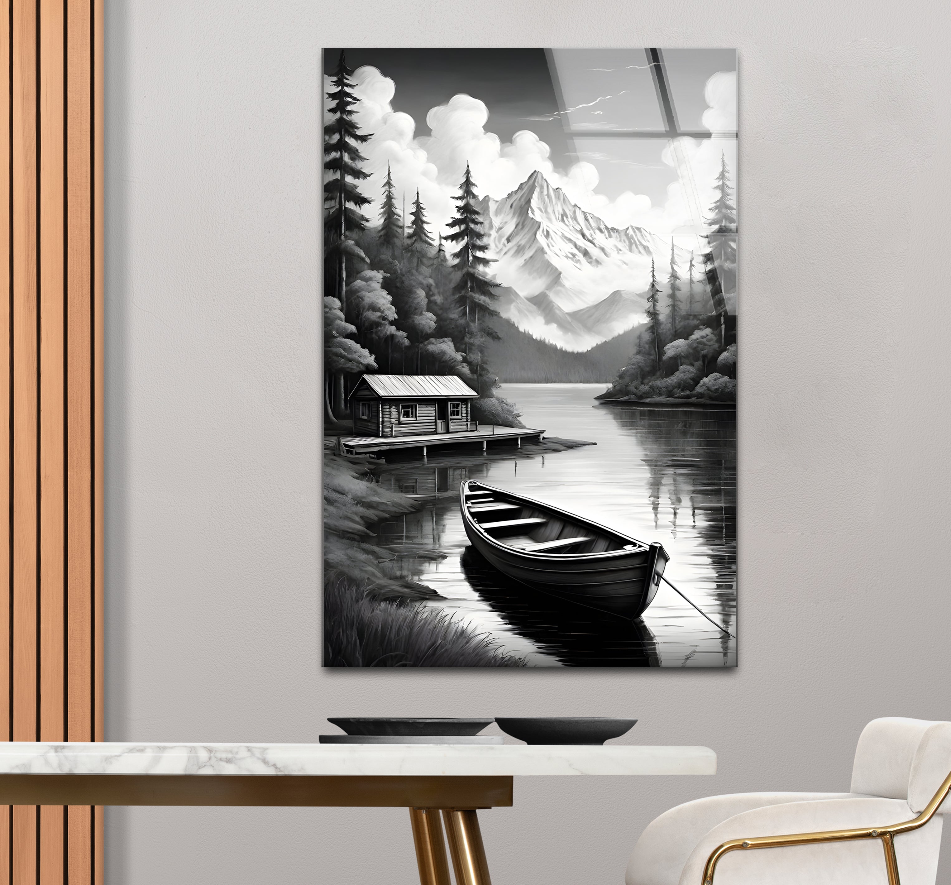 Stunning Black & White Nature Landscape Glass Wall Art - Elegant Home & Office Decor for Living Room, Bedroom, or Office Space