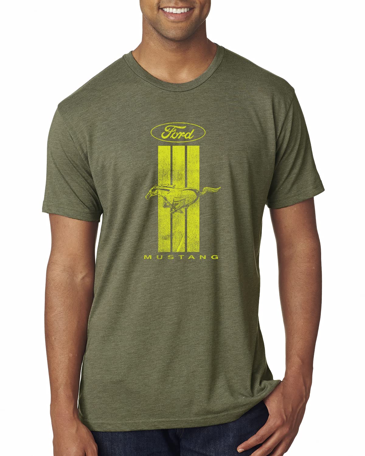 Premium Tri-Blend T-Shirt for Men - Green Striped Ford Mustang Cars & Trucks Design | Casual Wear & Car Enthusiast Gift