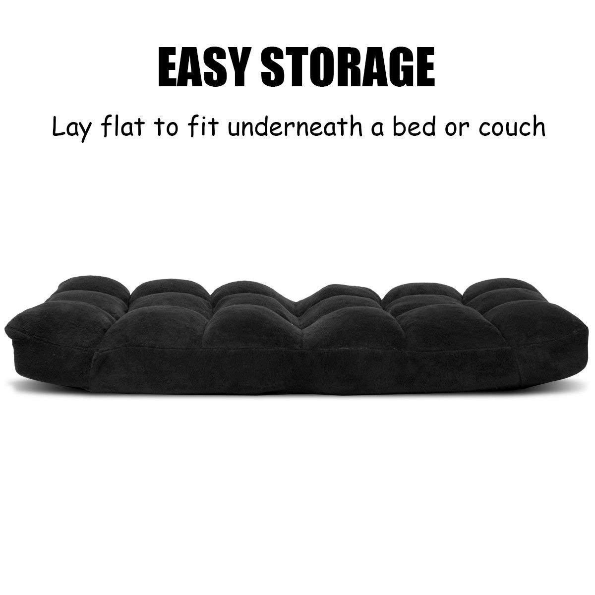 Casart Adjustable Floor Chair Lounger - 14-Position Folding Gaming Sofa with Steel Frame & Sponge Padding - Black Chaise Lounge Recliner for Bedroom, Living Room & Gaming Setup