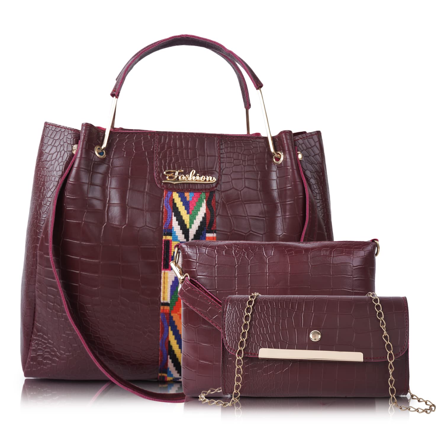 Stylish Envias Leatherette Handbags for Women - Set of 3 (D-56-Maroon) | Perfect for Work, Travel & Everyday Use