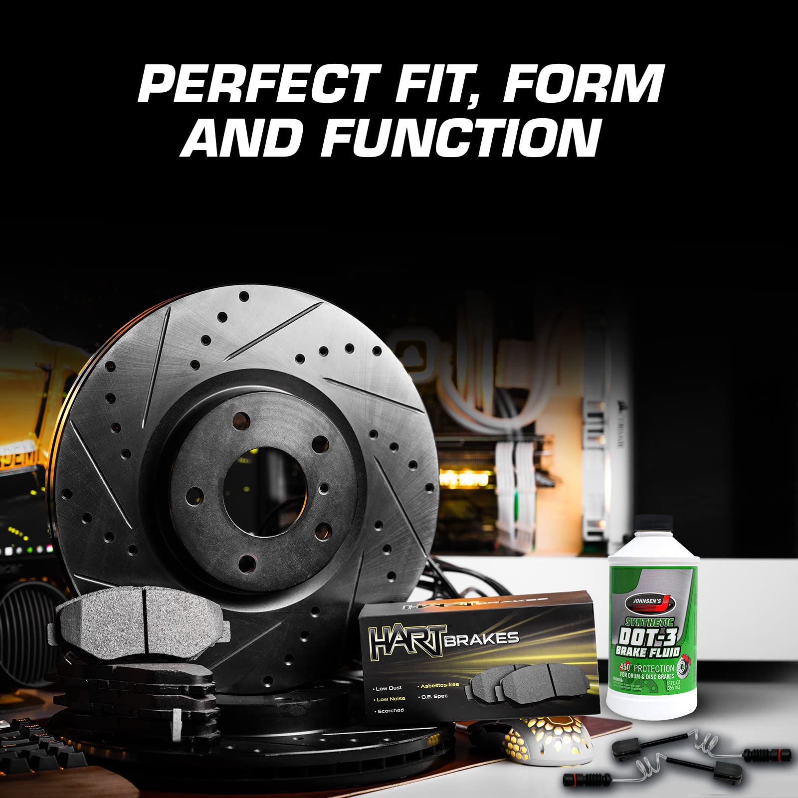 Hart Brakes Front & Rear Brake Pads and Rotors Kit - Semi-Metallic Brake Pads with Sensor Wire | BHCC.32002.63 | Perfect for Sedans, SUVs, and Trucks | Smooth Braking Performance for Daily Commute & Highway Driving