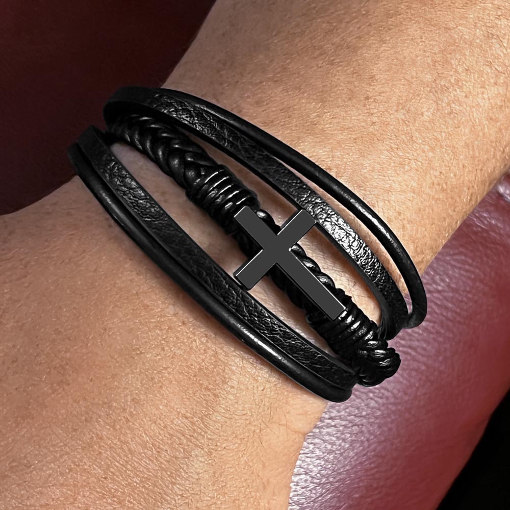 Stylish Leather Cross Bracelet for Dad - Perfect Father's Day, Birthday & Christmas Gifts - Ideal for Daily Wear & Special Occasions
