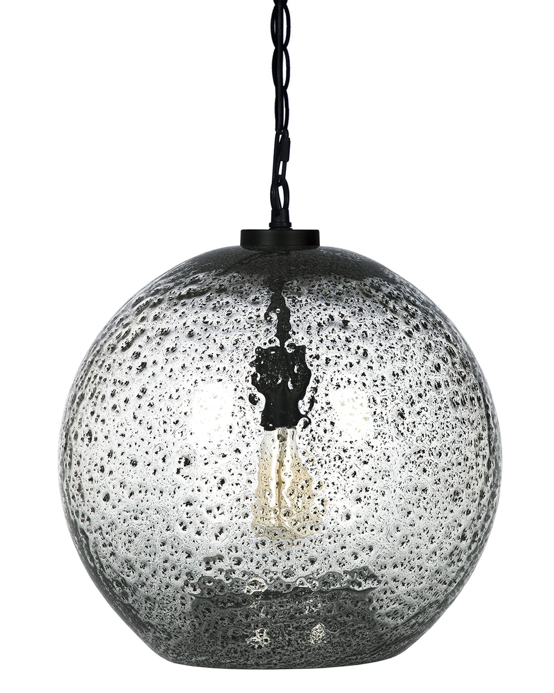 CASAMOTION Hand Blown Glass Pendant Light - 15.6 Inch Rustic Farmhouse Ceiling Hanging Fixture with Clear Marble Globe for Kitchen Island, Dining Room Table & Entryway Lighting | Dimmable Modern Chandelier for Hallway, Living Room & Bedroom Decor