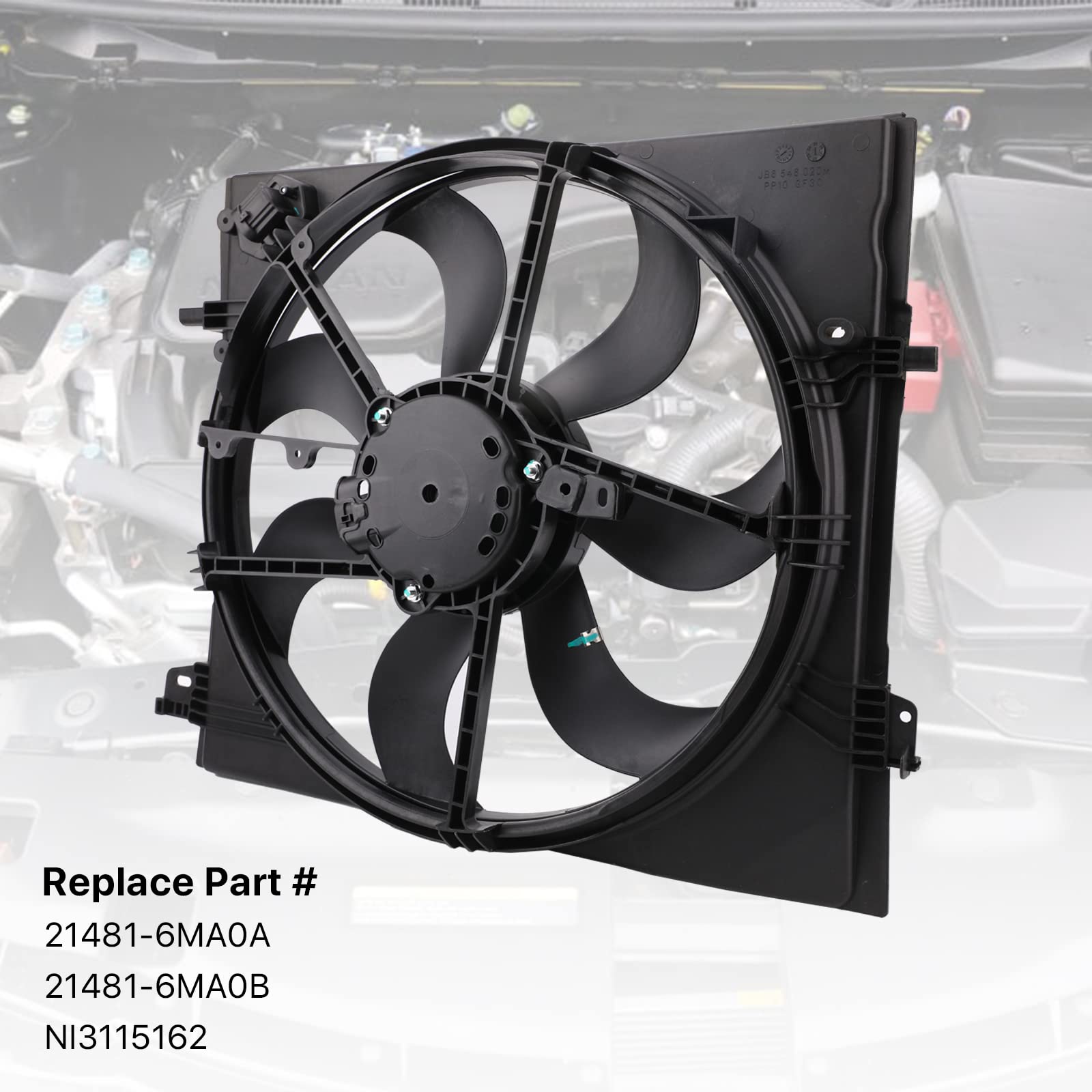 Nissan Rogue Sport Qashqai 2.0L Radiator Cooling Fan Assembly Replacement 2017-2022 - Compatible with OEM 21481-6MA0A, 21481-6MA0B - Electric Cooling Fan with Integrated Fan, Shroud & Motor - Perfect for Engine Overheating Prevention & Summer Driving