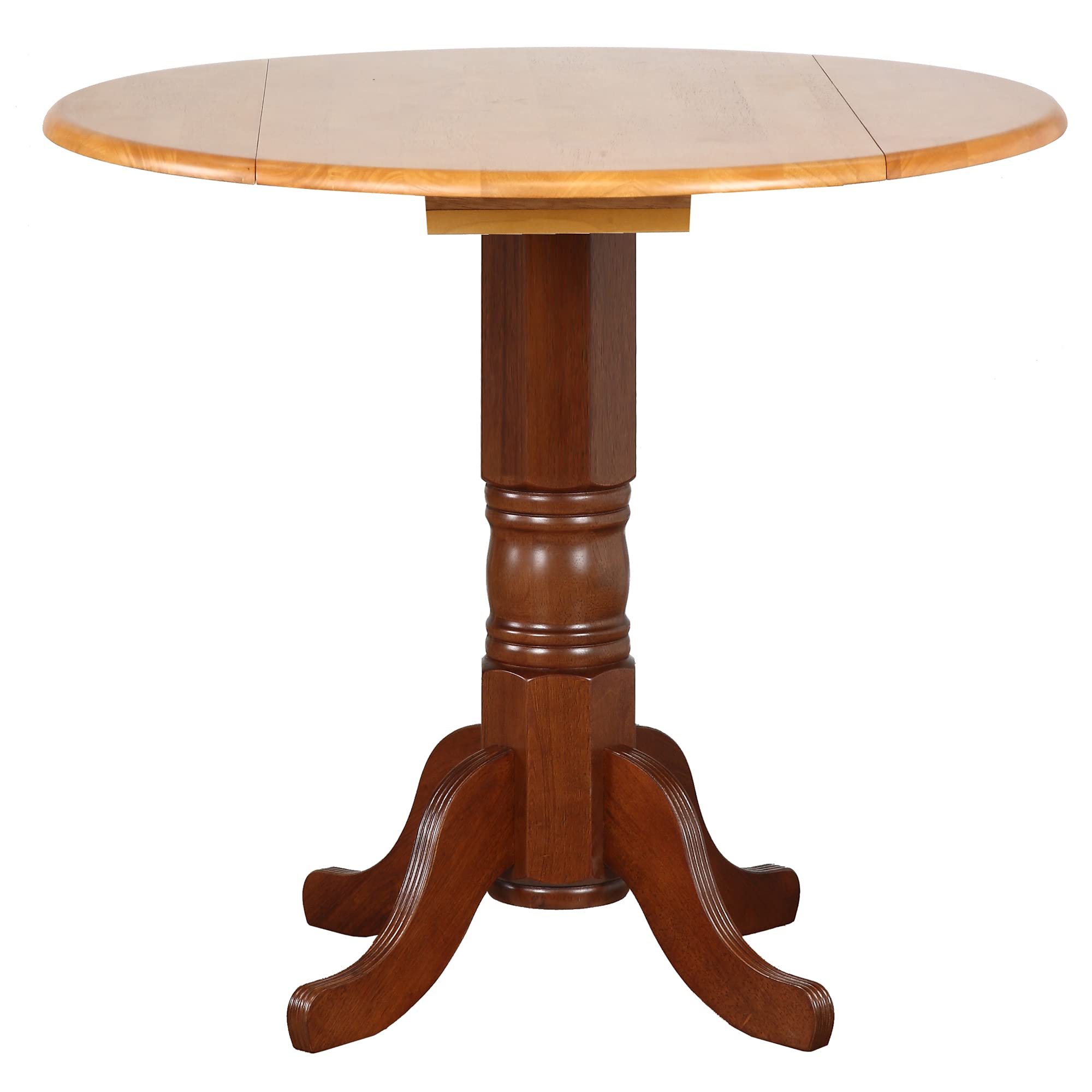 Round Drop Leaf Pub Table with Light Oak Finish Top - Nutmeg Brown - Perfect for Small Spaces, Kitchen Nooks & Outdoor Dining Areas