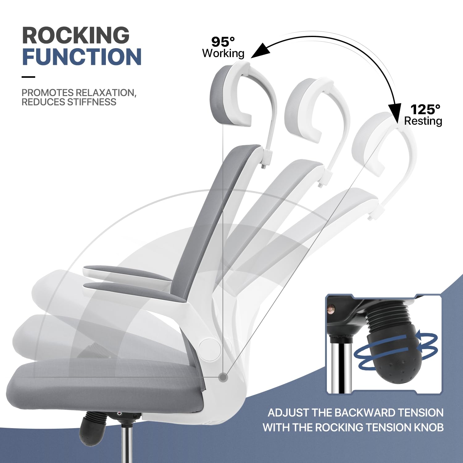 MoNiBloom Ergonomic Office Chair with Adjustable Lumbar Support, High Back Desk Chair with Headrest & Flip-Up Arms, 95°-125° Reclining Swivel Computer Chair for Home Office, 250 lbs Weight Capacity (2 Pack, Gray) - Perfect for Long Work Hours & Gaming Sessions