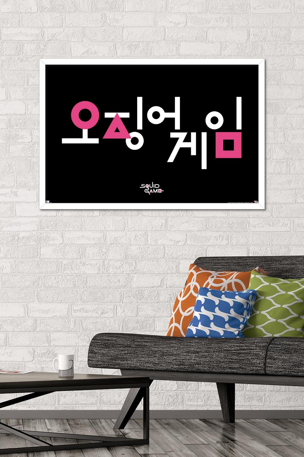 Trends International Netflix Squid Game Korean Logo Wall Poster - 22.375 x 34 Inches White Framed Art Print - Perfect for Home Theater, Game Room & Korean Drama Fan Decor