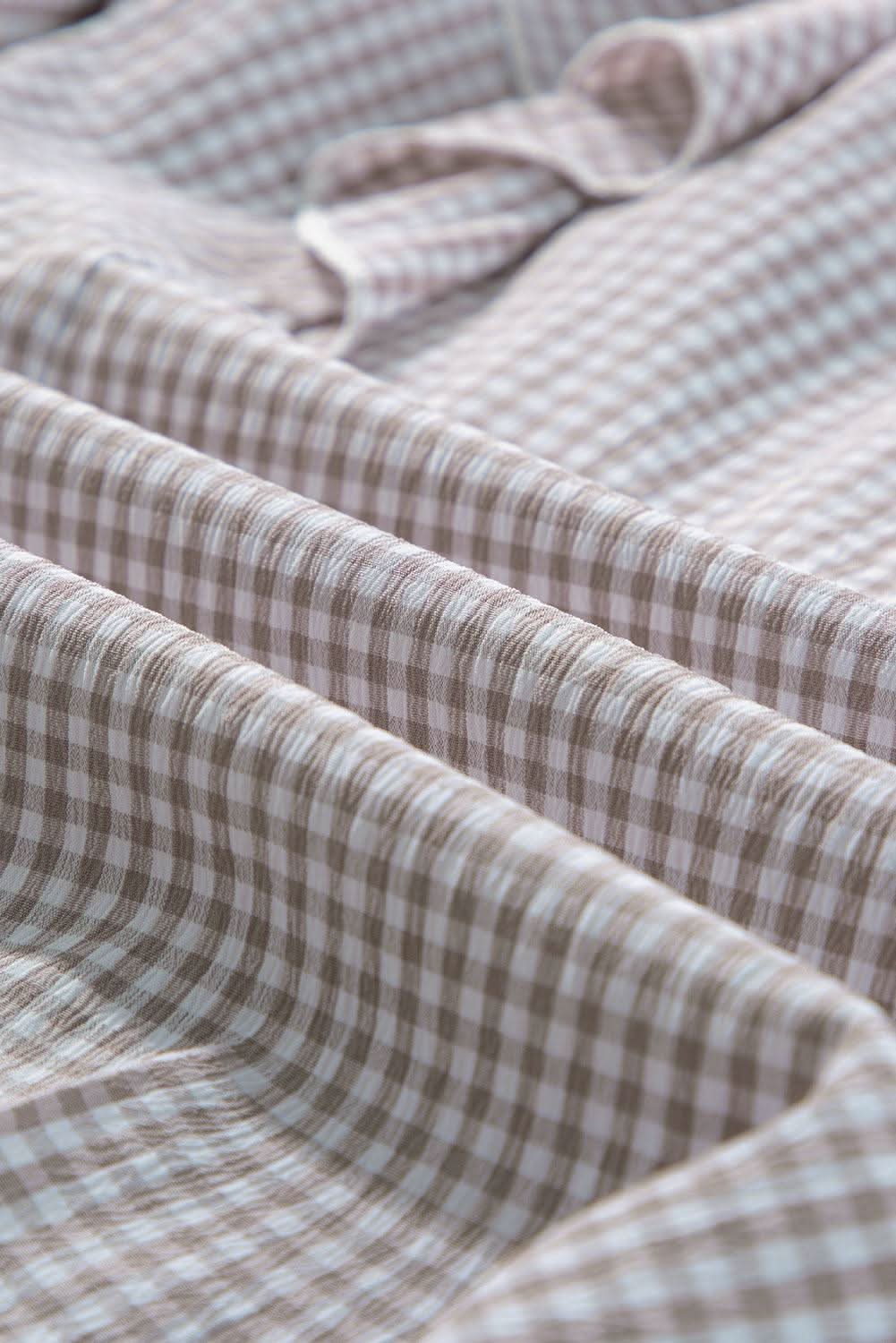 Brown Plaid Flounce Sleeve Ruffled Blouse for Women - Casual Office Shirt with Notched Neckline - Perfect for Work, Date Night and Fall Outfits