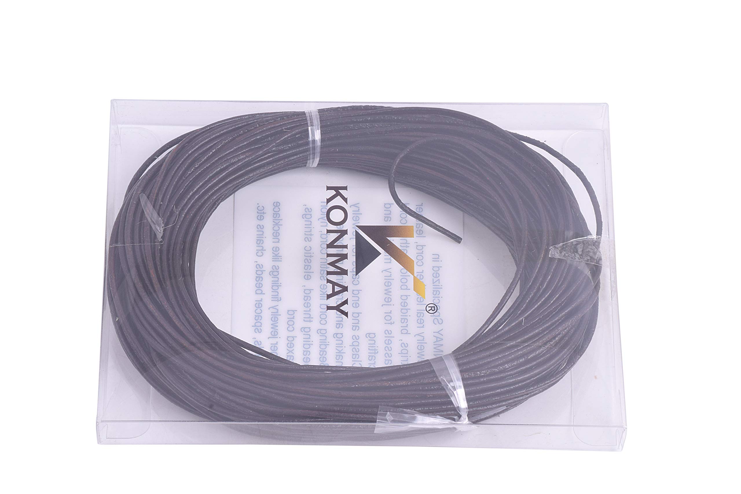 KONMAY 2.0mm Round Genuine Leather Cord - 25 Yards Rich Brown Leather String for DIY Jewelry Making, Necklaces, Bracelets & Craft Projects - Perfect for Handmade Accessories, Macrame & Leatherworking