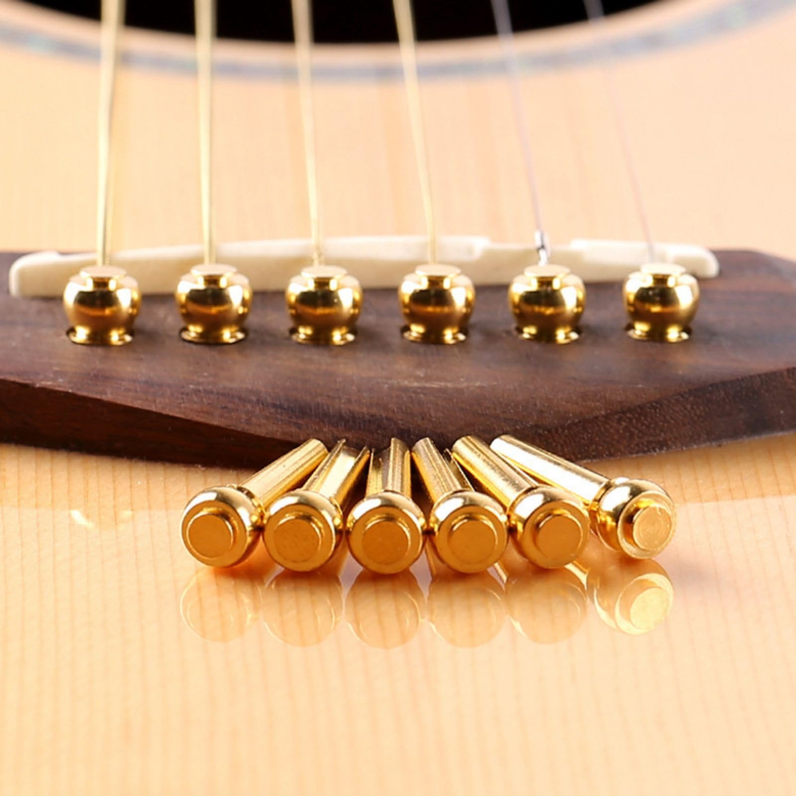 Premium Brass Guitar Bridge Pins - Acoustic Guitar String Pegs & Fixed Cones Replacement Set for Folk Guitars (Chicken Blood Red) | Durable Guitar Accessories for String Changing & Maintenance