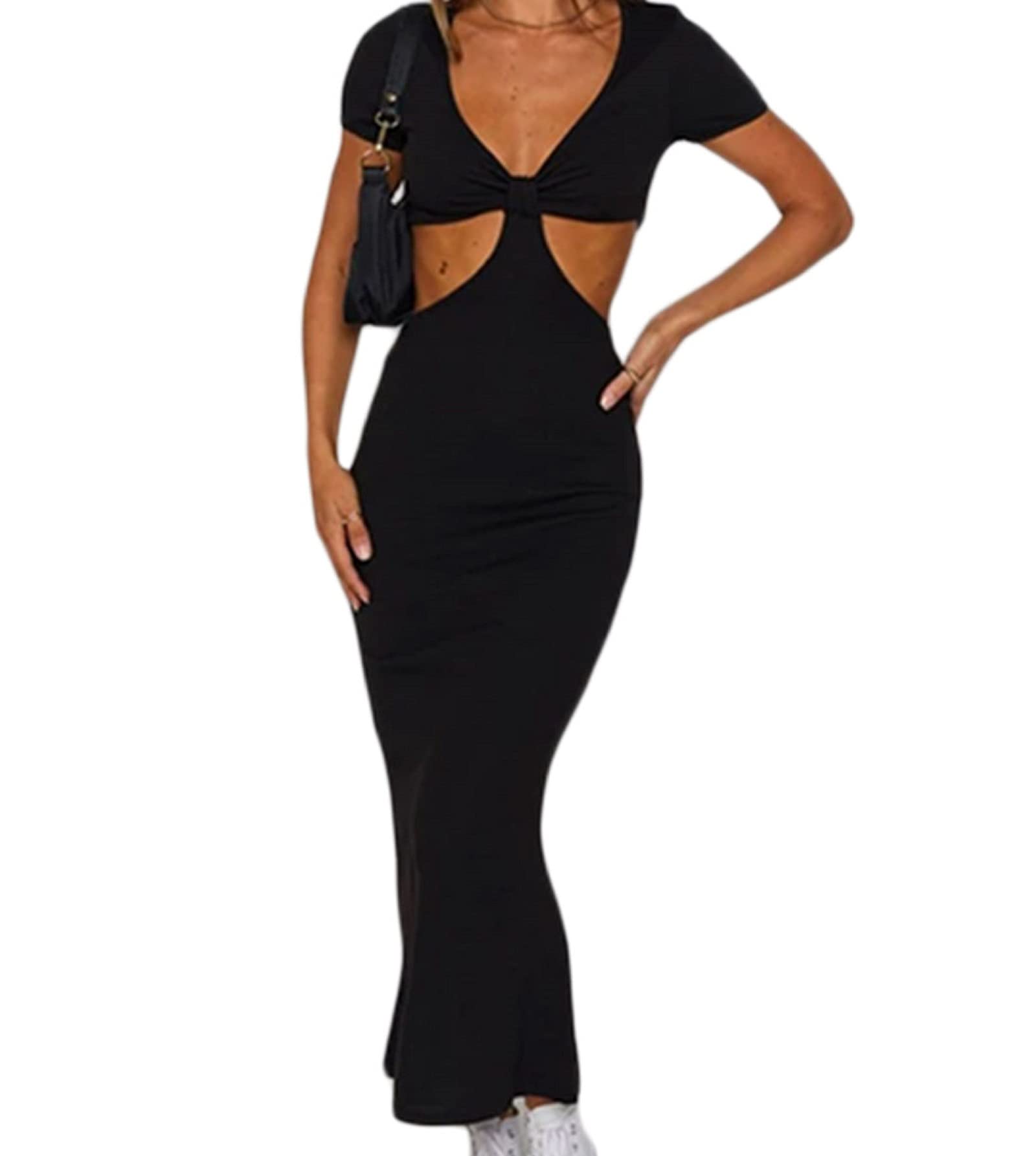 Elegant Cut Out Knitted Long Dress - Solid Color Spaghetti Strap Maxi Dress with Open Back for Night Party, Club & Streetwear | Y2K Fashion Trend | Perfect for Evening Events, Date Nights & Summer Outfits