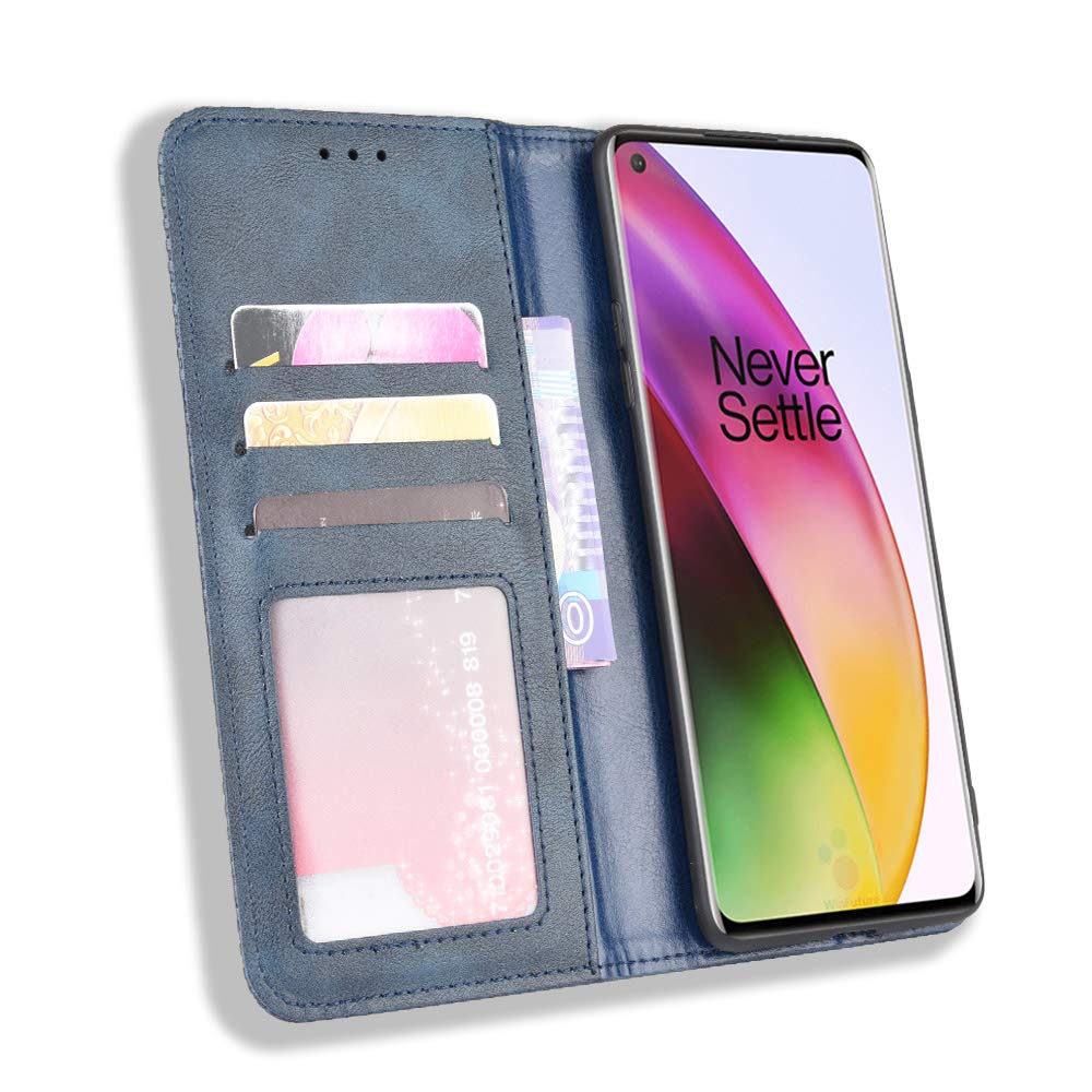 Premium PU Leather Flip Wallet Case for OnePlus 8 - Magnetic Closure Book Style Phone Cover with Card Slots | Perfect for Business, Travel & Daily Protection (Blue)