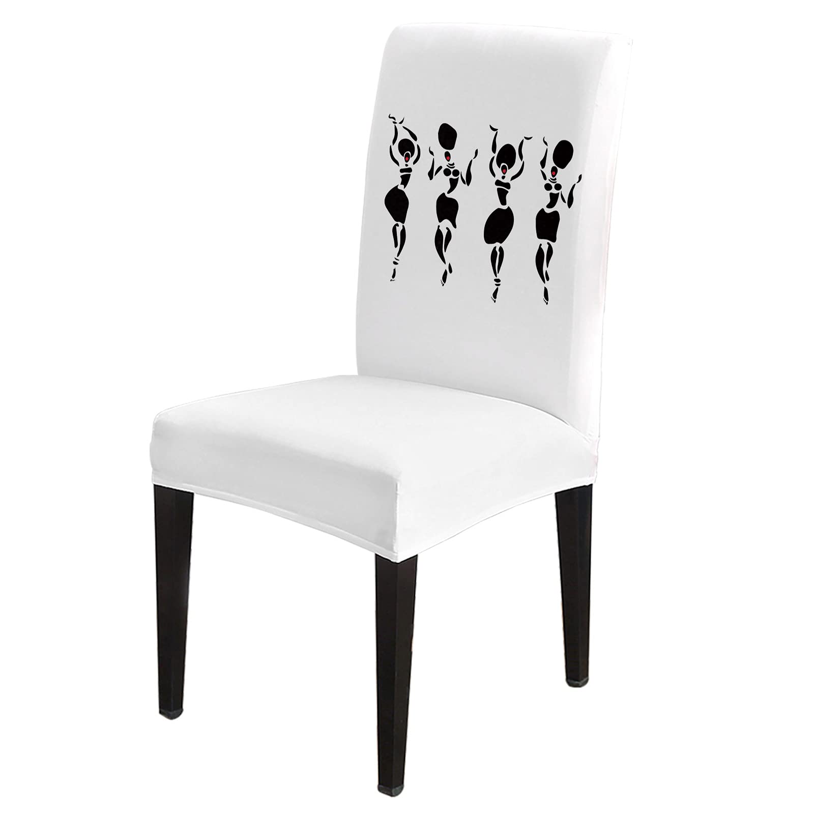 African Tribal Dancing Woman Pattern Black & White Stretch Parsons Chair Slipcovers - Set of 6 Removable Dining Chair Covers for Kitchen, Hotel & Restaurant - Spill & Stain Protection for Everyday Use & Special Occasions