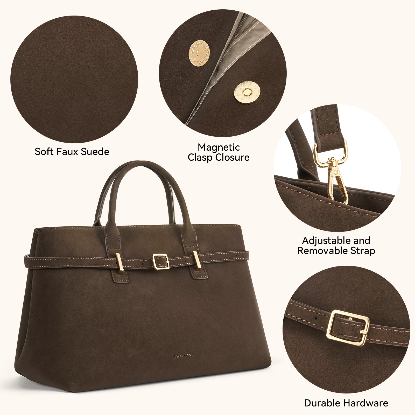 Claire Elegant Suede Top Handle Tote Handbag for Women - Adjustable Outer Belt, DIY Customizable Purse - Perfect for Work, Travel & Everyday Use