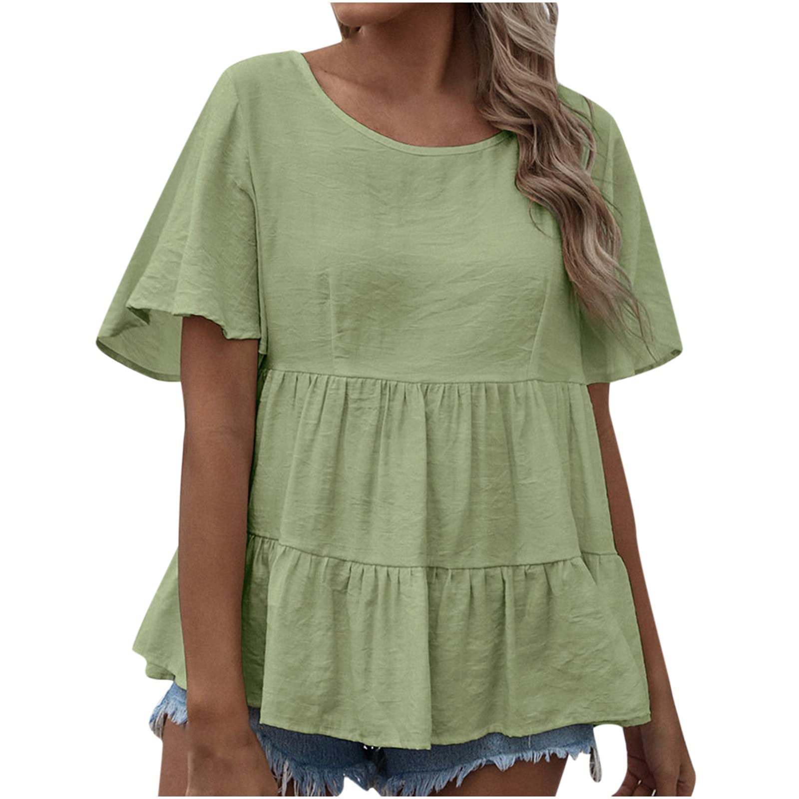 Women's Summer Blouses - Short Sleeve Round Neck Casual Tops | Solid Color Crop Blouses for Women | Sexy Activewear & Everyday Wear | Perfect for Office, Dating & Vacation Outfits