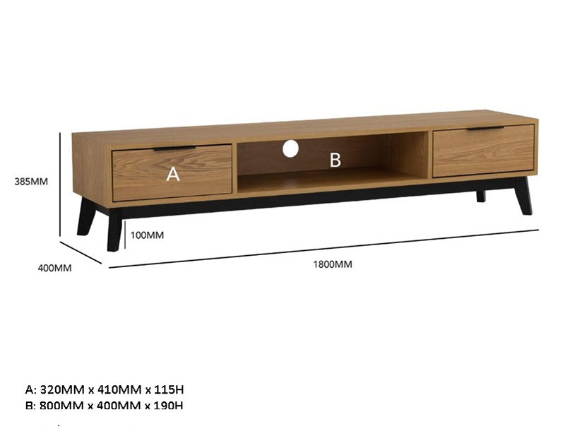 MALTON 180cm Entertainment TV Stand with Storage - Natural & Black Finish - Perfect for Living Room, Bedroom & Home Theater Setup