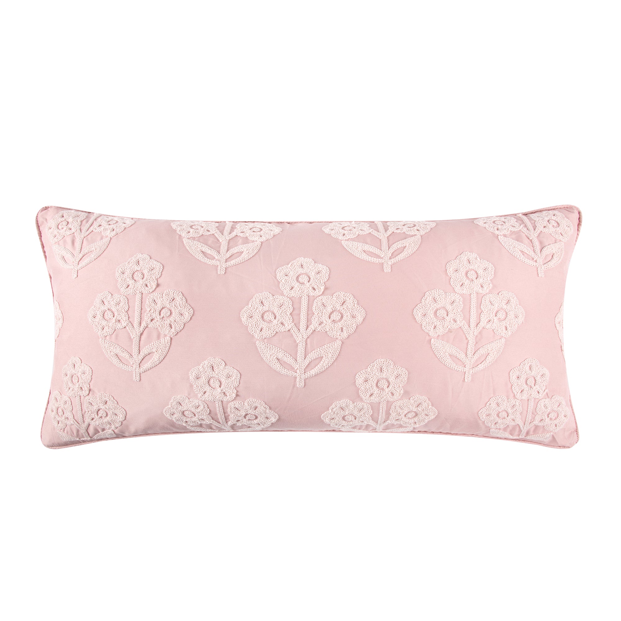 Maileen Dusty Rose Crewel Embroidered Bouquet Pillow Cover - Elegant Home Decor for Living Room, Bedroom & Sofa