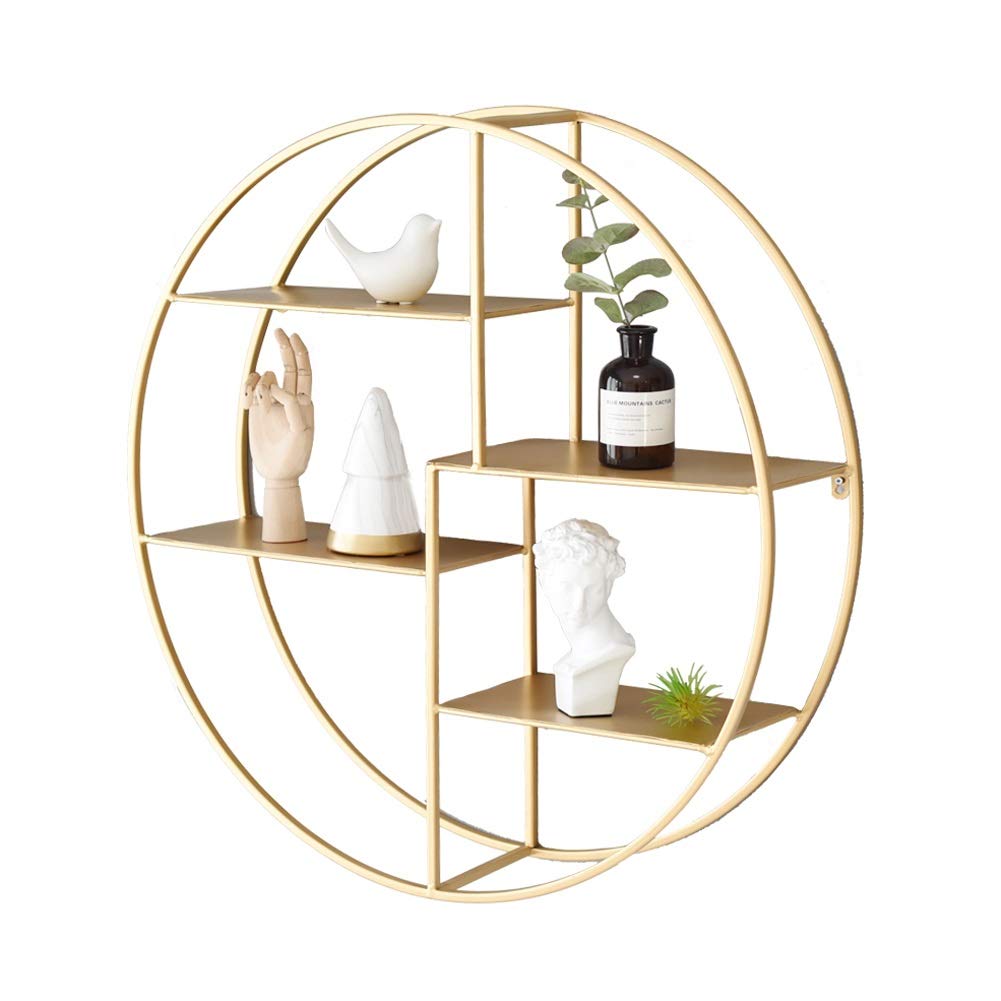 4 Tier Round Floating Shelves Wall Unit | Metal Mounted Storage Shelves for Display & Decoration | Office, Bathroom, Bedroom, Living Room & Kitchen Storage Solution