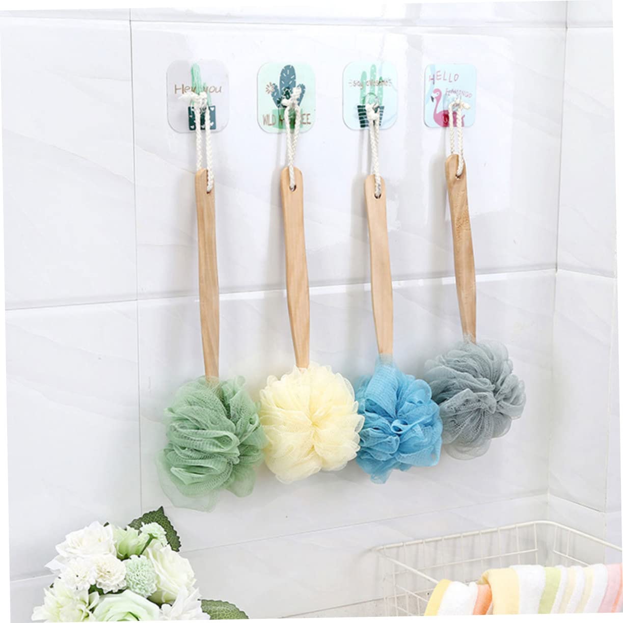 HEMOTON 3-Pack Wooden Back Scrubber with Long Handle - Exfoliating Bath Brush for Deep Cleansing, Body Scrubber & Shower Loofah - Perfect for Spa, Exfoliation & Hard-to-Reach Areas