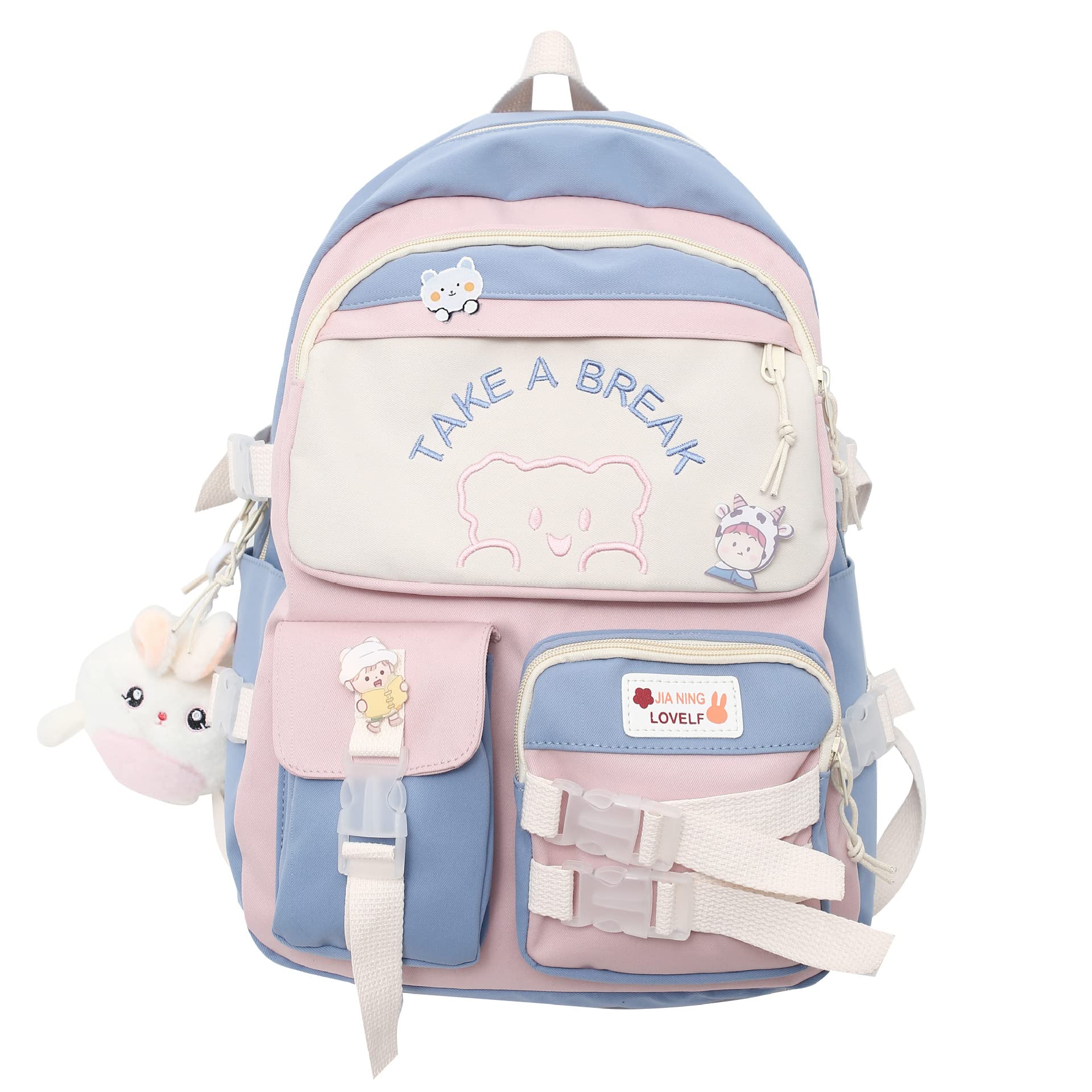 Cute Kawaii Backpack for Girls - Korean Style School Bag with Pendant, Casual Daypack Satchel for Teens (Blue) - Perfect for School, Travel & Everyday Use