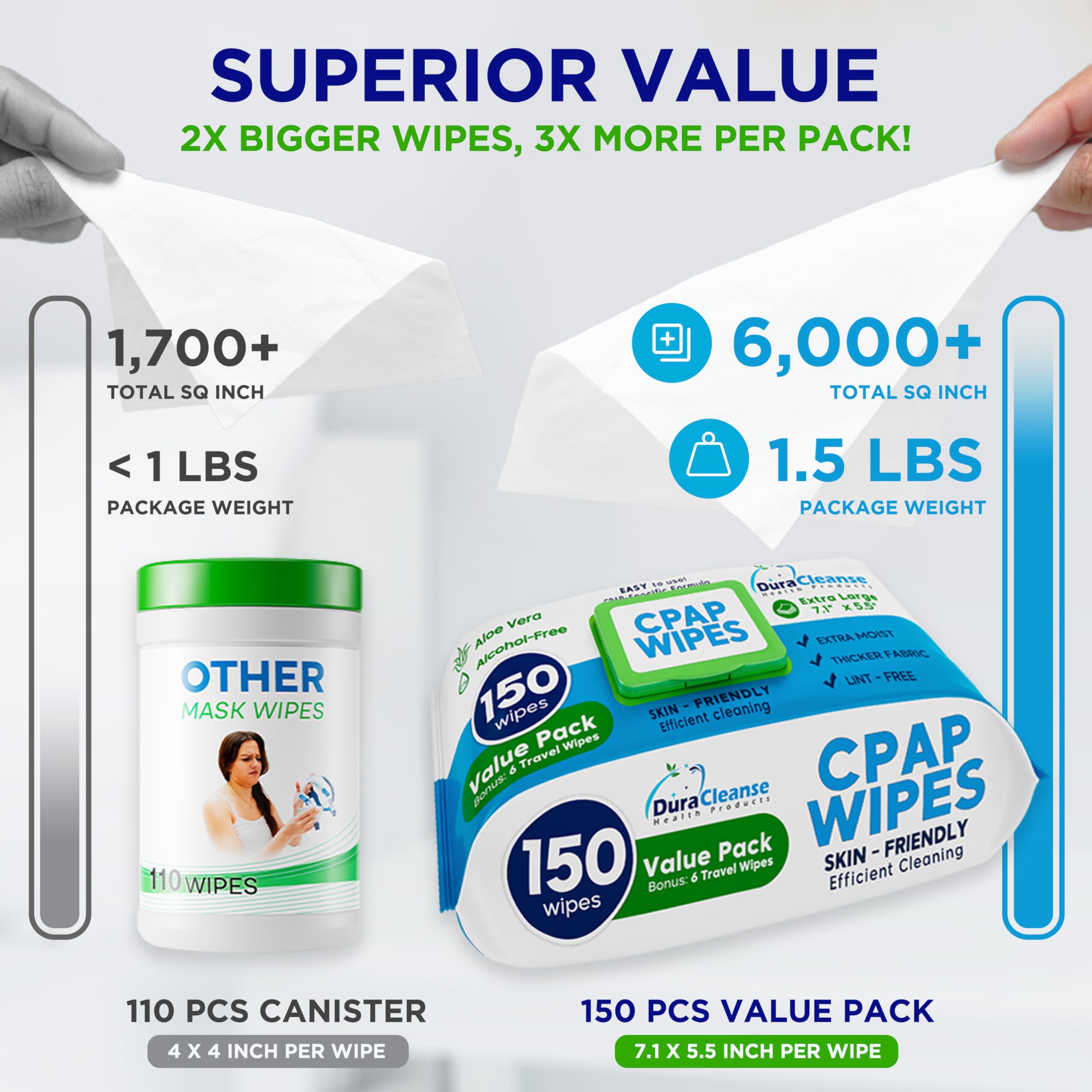CPAP Mask Wipes - 150 Count Jumbo Pack for Full Face & Nasal Masks - Unscented Cleaning Wipes for CPAP Machine & Travel Use