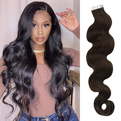 40pcs Brazilian Body Wave Tape-In Hair Extensions 100g - 16inch Human Remy Hair Wefts (Color #2) for Natural Volume & Styling - Perfect for Parties, Weddings & Daily Wear