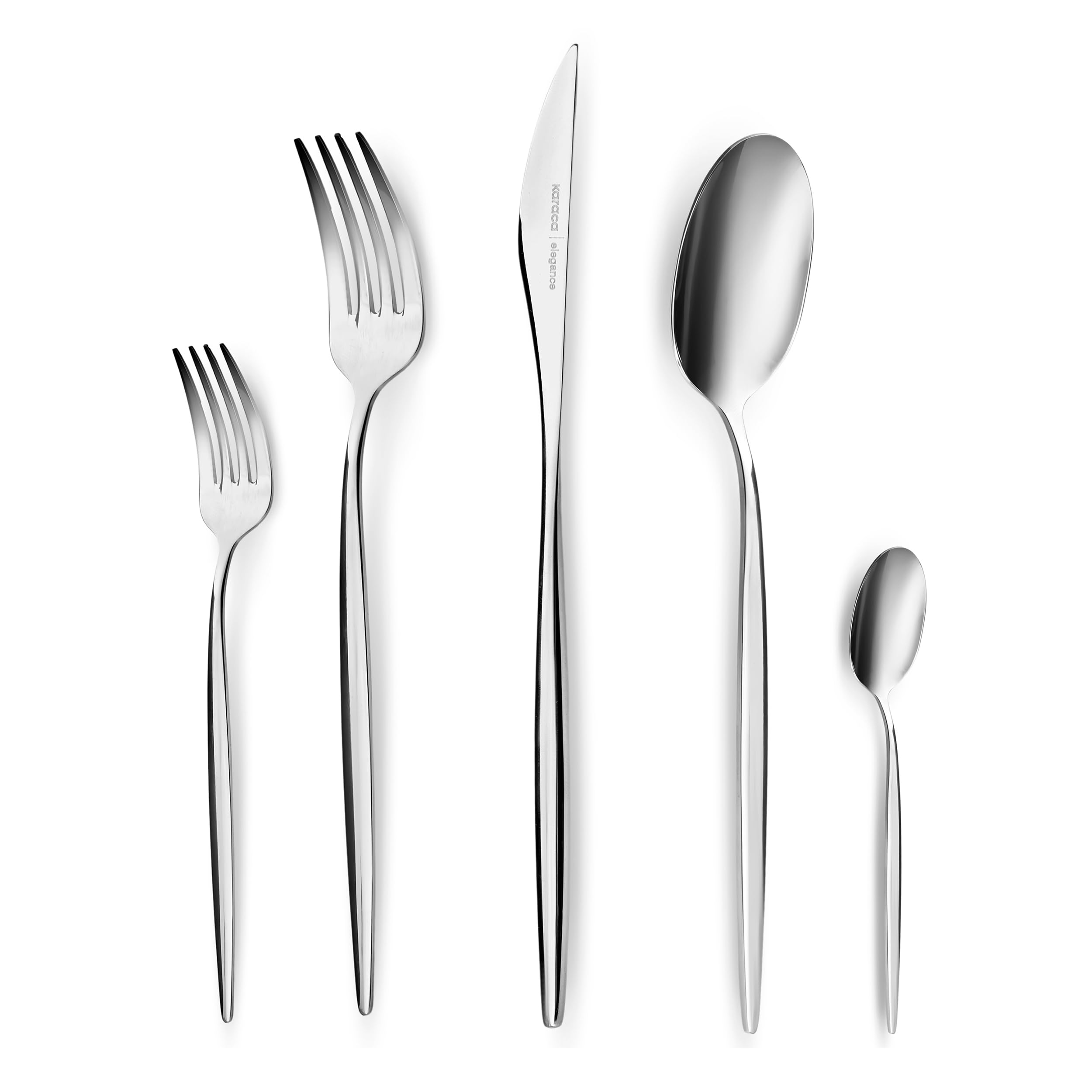 Karaca Lizbon 60-Piece Stainless Steel Cutlery Set for 12 People - 18/10 Mirror Polished Silverware with Forks, Spoons, Knives & Teaspoons | Dishwasher Safe Dinnerware for Restaurants, Weddings & Family Gatherings