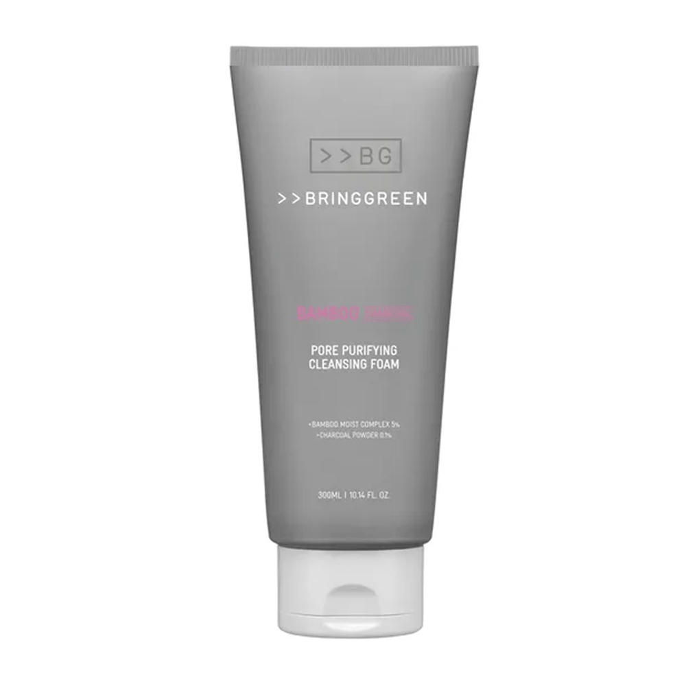 BRING GREEN Bamboo Charcoal Pore Purifying Cleansing Foam 300ml - Deep Cleansing Face Wash for Oily & Acne-Prone Skin - Perfect for Daily Skincare Routine & Blackhead Removal