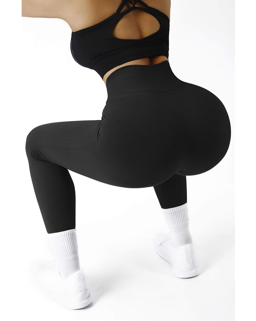 SUUKSESS Women's High Waisted Ribbed Seamless Leggings - Workout, Yoga, Gym Pants for Women - Perfect for Running, Fitness & Lounge Wear