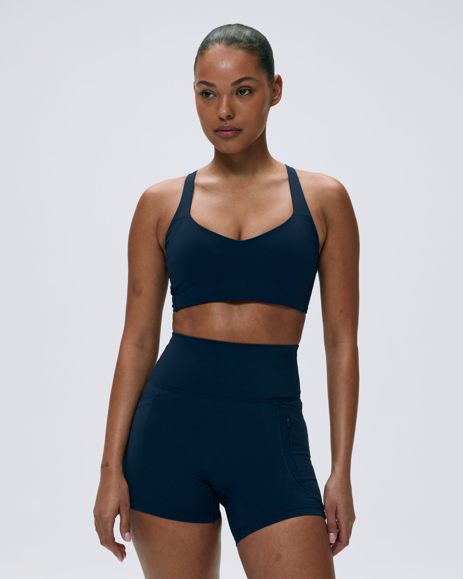 Ultimate Racer Cut Out Sports Bra - Navy Blue Workout Top for Running, Yoga & Gym | High Support Activewear for Women