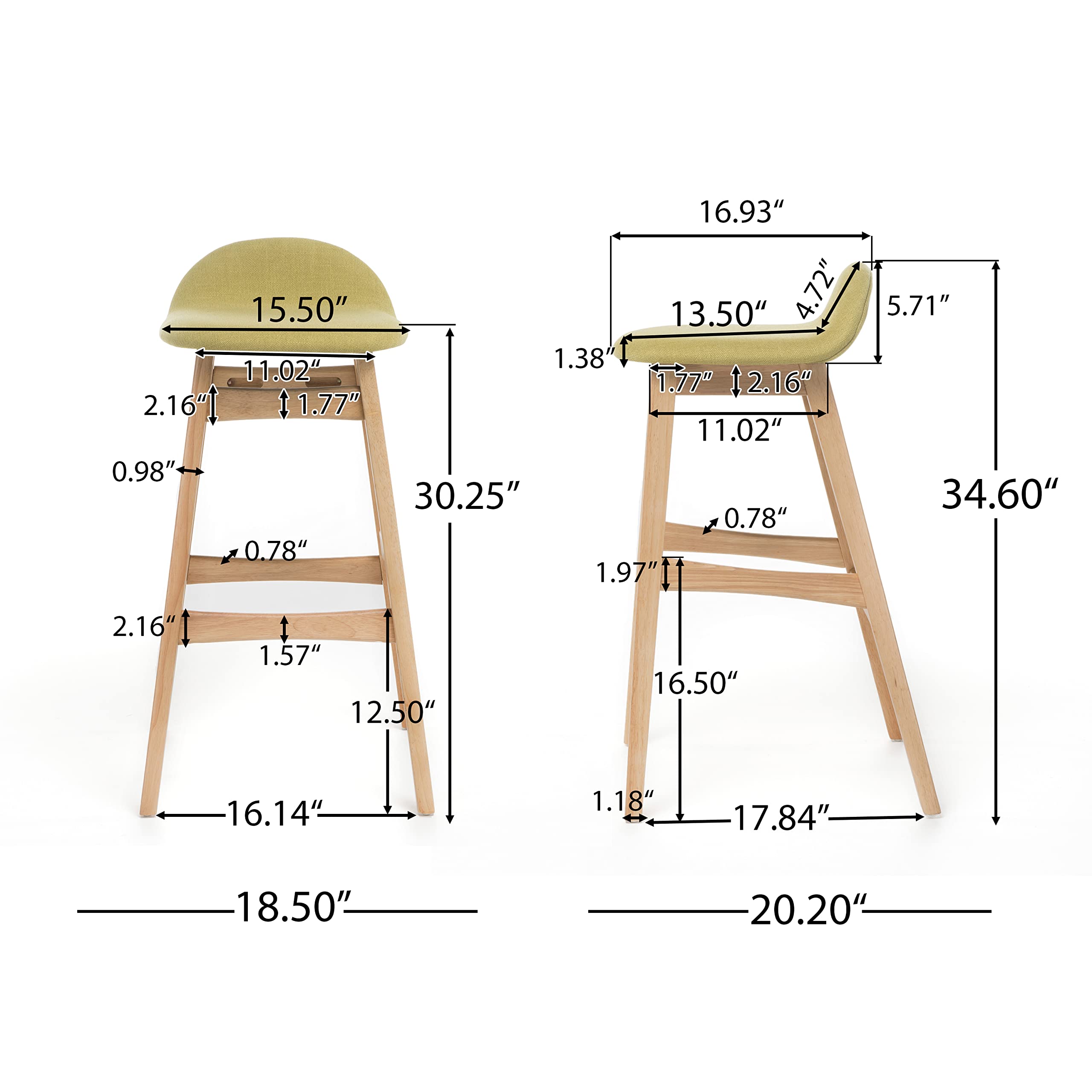 Christopher Knight Home Moria Fabric & Oak Finish Bar Stools - Set of 2, Green Tea - Counter Height Stools for Kitchen Island, Breakfast Bar & Home Decor