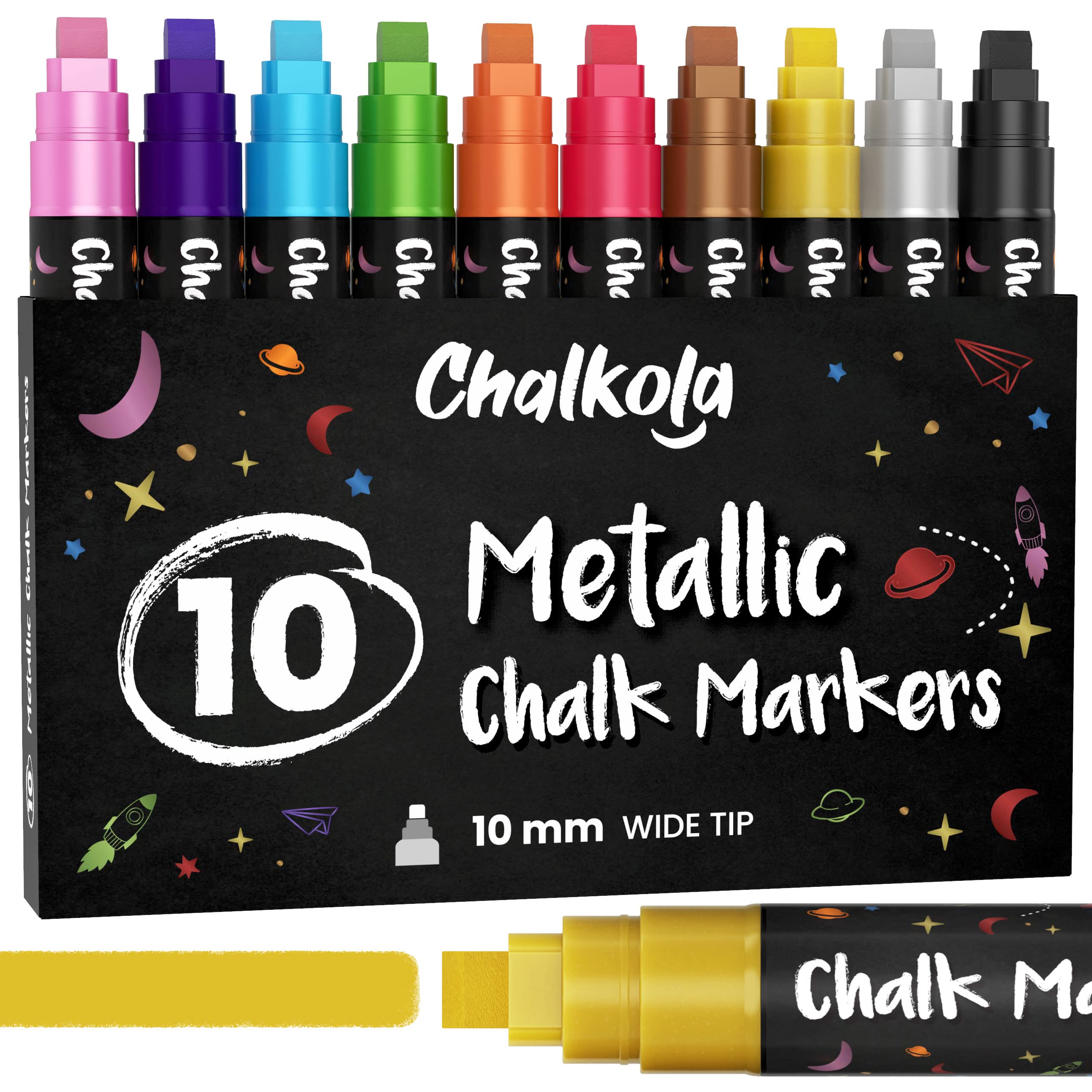 10mm Metallic & 5 White Chalk Markers Set - Perfect for DIY Crafts, Restaurant Menus, Wedding Signs & Classroom Teaching