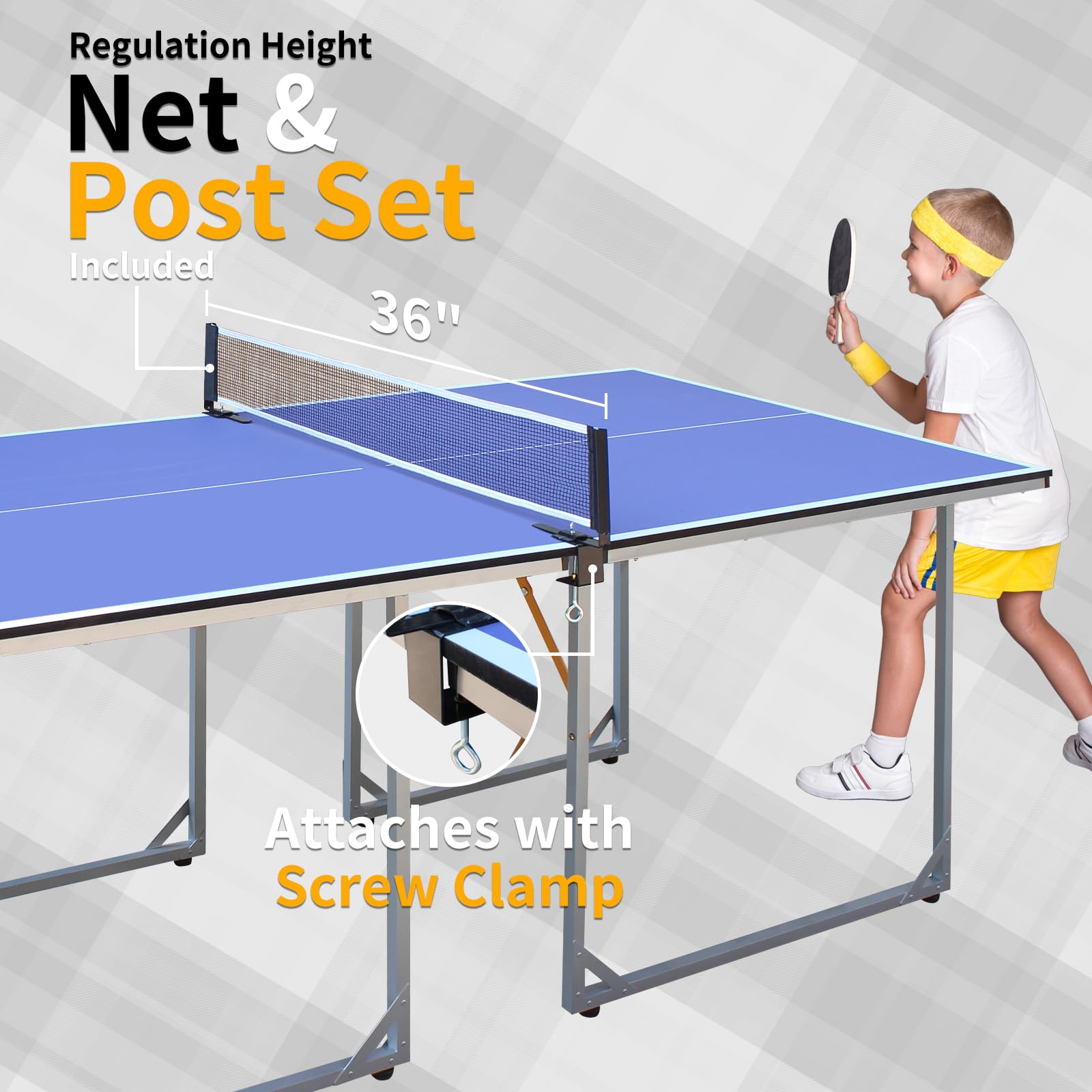 6' x 3' Foldable Ping Pong Table Set with Net, 2 Paddles & 3 Balls - Portable Mid-Size Table Tennis for Indoor/Outdoor Use - Perfect for Home, Office, Backyard or Game Room Entertainment