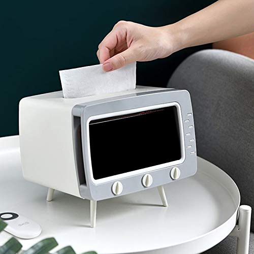 Creative TV-Shaped Tissue Box Cover - Multifunctional Napkin & Phone Holder, Facial Tissue Dispenser Organizer for Home & Office (White) - Perfect for Living Room, Bedroom, and Workspace Decor