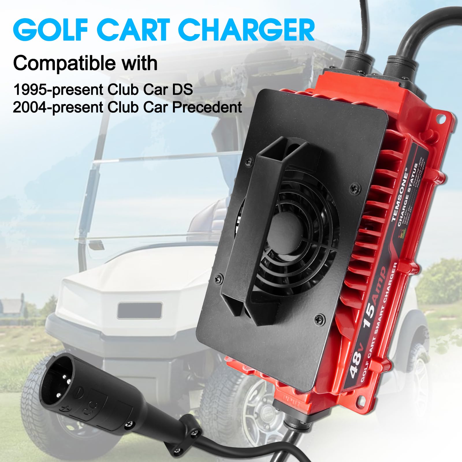 48V 15A Golf Cart Battery Charger for Club Car DS & Precedent - Fast Charging Lead-Acid Battery Charger for Golf Carts, Electric Vehicles & Utility Carts - Perfect for Home, Golf Course & RV Use