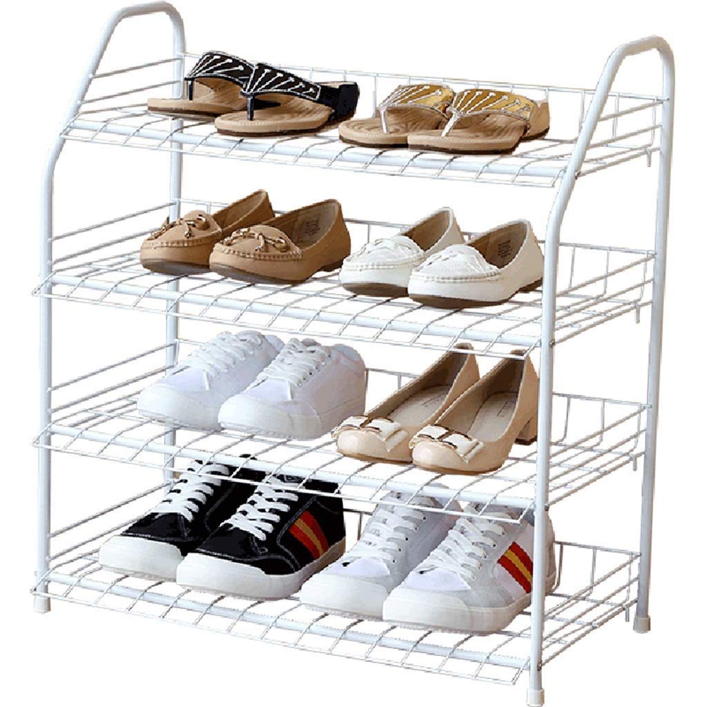 XIANGGUI 1983 4-Tier Stackable Shoe Rack - White Metal Wrought Iron Shoe Storage Organizer for Entryway, Closet & Home Organization - Space Saving Shoe Shelf for Men, Women & Kids Footwear