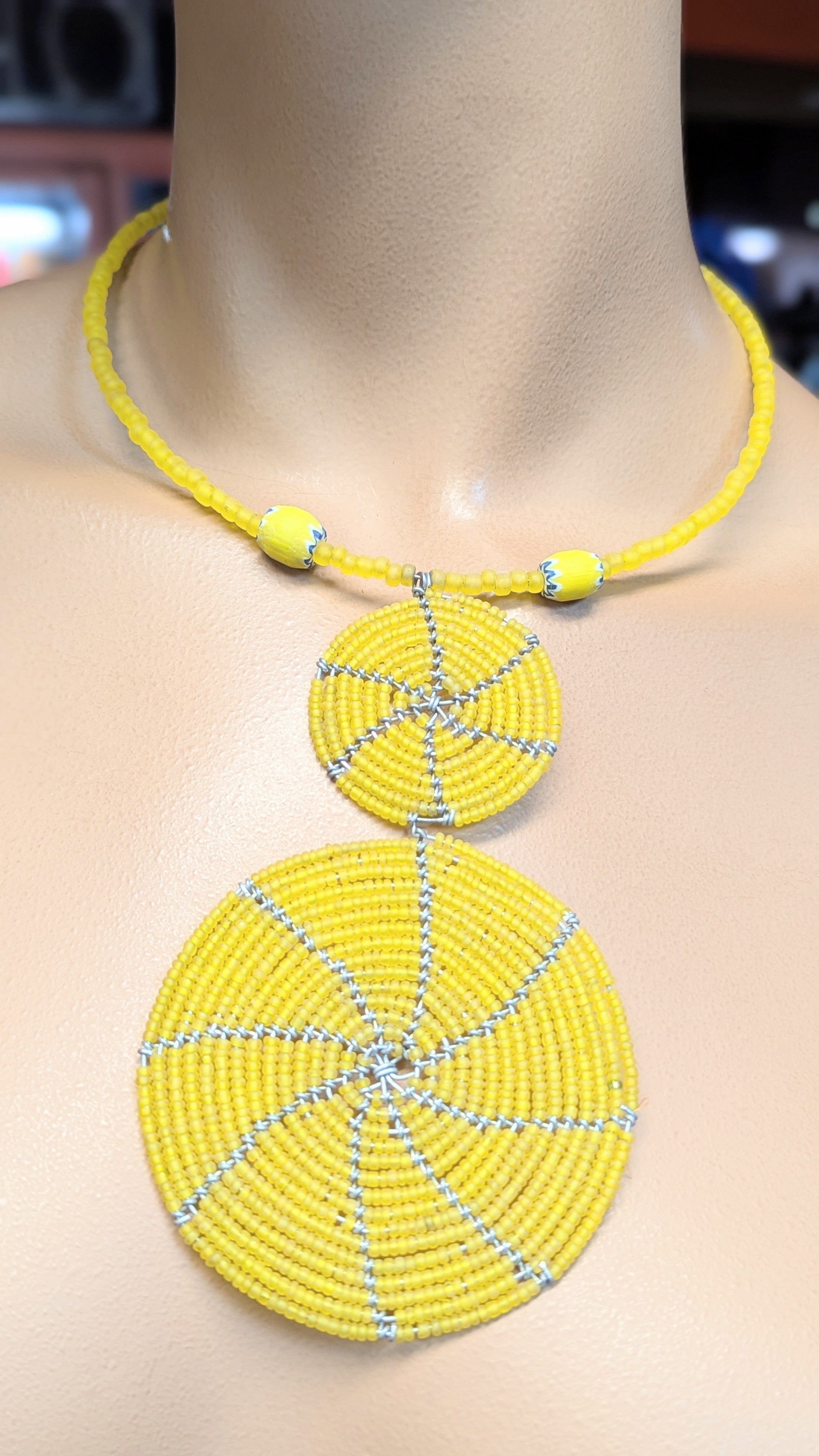 Handmade African Beaded Necklace for Women - Yellow Kichwa Tribal Jewelry | Perfect for Boho Fashion, Festivals & Cultural Events