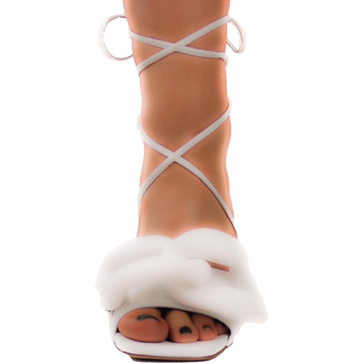 Steve Madden Women's Cassy Leather Lace-Up Strappy Sandals - White Size 7 Medium (B,M) | Comfortable Summer Shoes for Beach, Wedding & Casual Outings