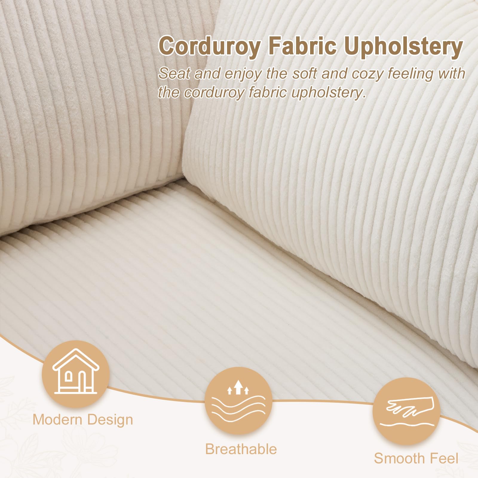 Karl Home Modern Accent Chair - Corduroy Upholstered Armchair with 2 Pillows & Side Pocket, Barrel Sofa Chair with Sturdy Solid Wood Legs - Comfortable Reading Chair for Living Room, Bedroom & Office (Beige) - Perfect for Relaxing, Reading & Small Space Decor