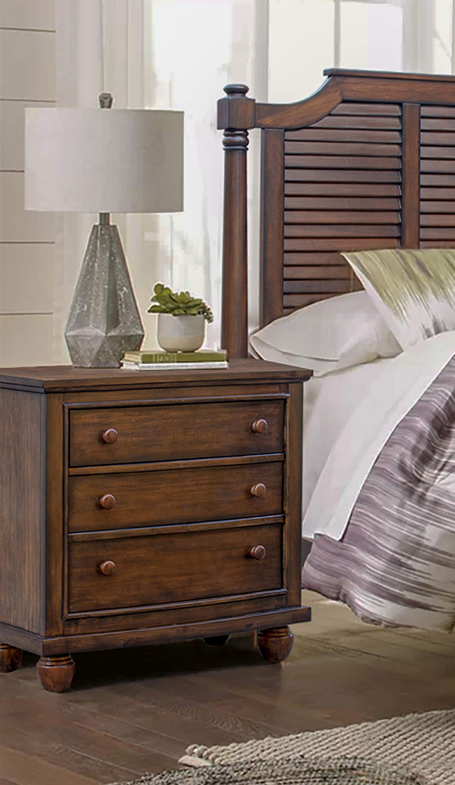 Sunset Trading Bahama Shutter Wood Nightstand with 3 Drawers in Tropical Walnut Brown - Perfect for Bedroom, Guest Room, and Coastal-Themed Home Decor
