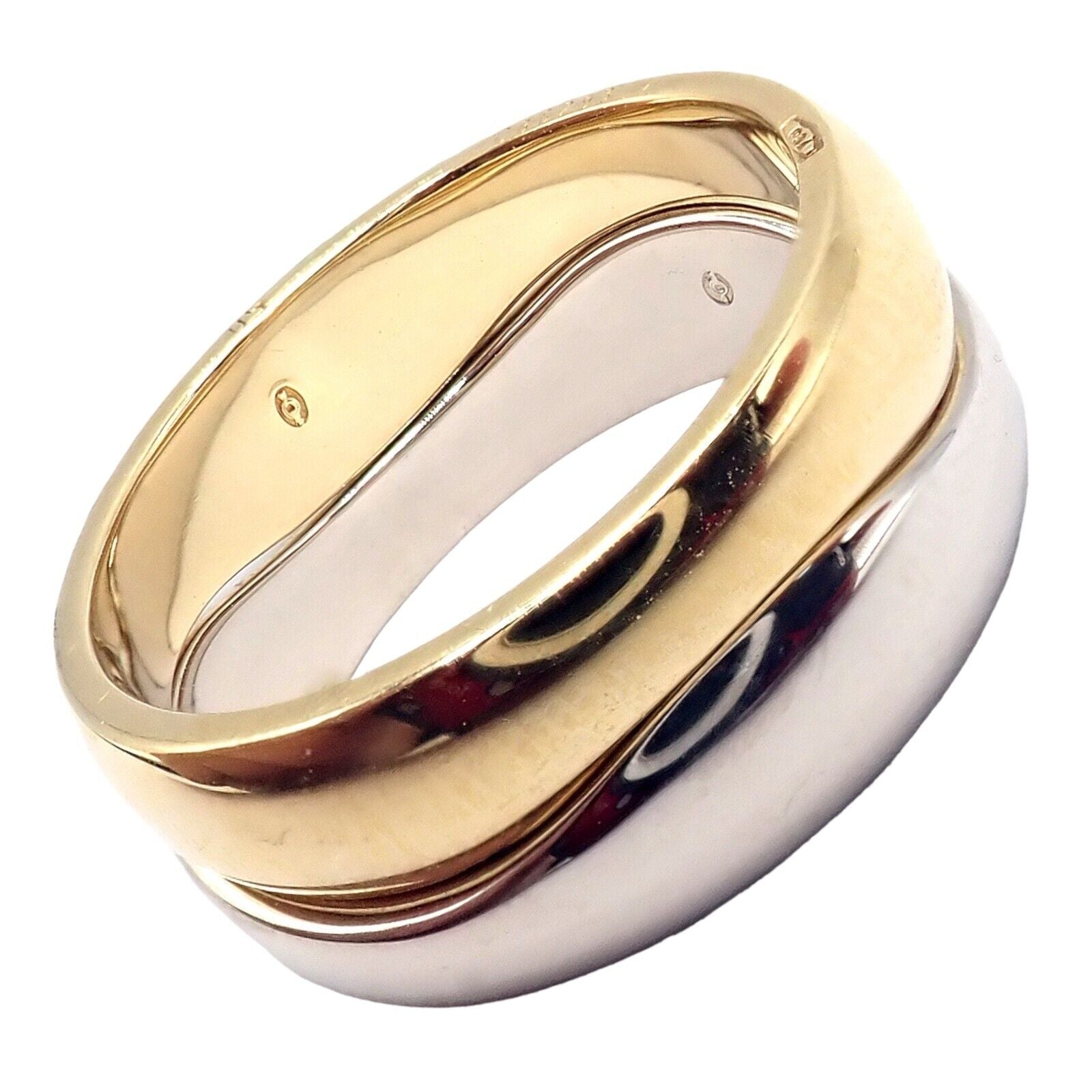 Authentic Cartier 18K Yellow & White Gold Two-Tone Stackable Puzzle Band Ring - Size 50 (US 5.25) | Luxury Jewelry Gift for Women, Anniversary & Special Occasions
