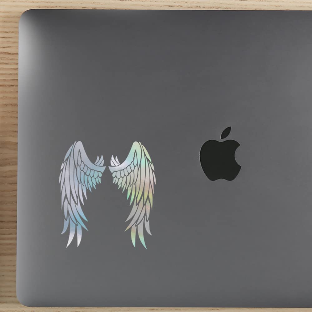 Saint Wings Lovely Holographic Vinyl Decals (Set of 2) - Waterproof Stickers for Laptop, Phone, Helmet, Car, Window, Mug & More - Perfect for DIY Decoration, Personalizing Devices & Home Decor