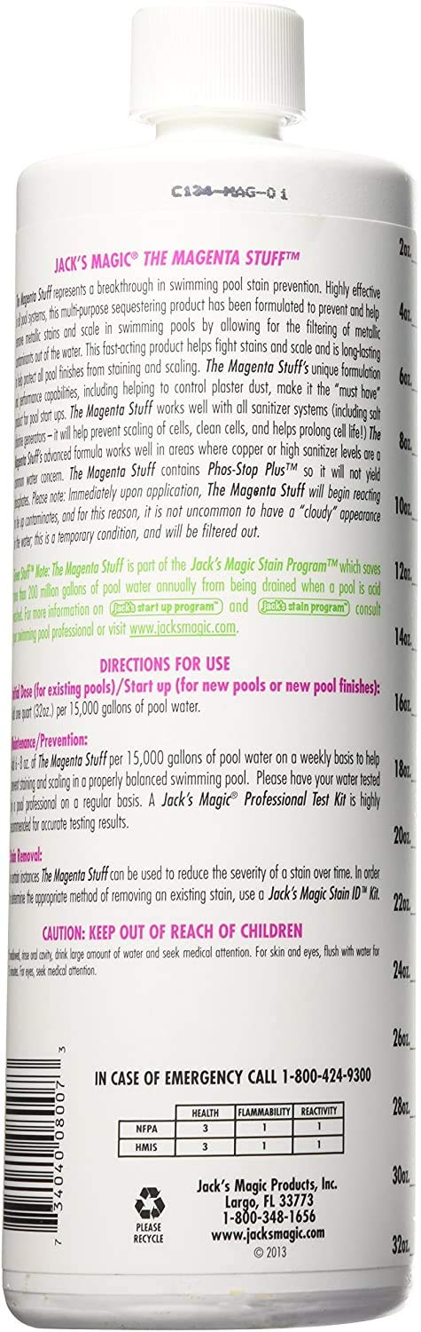 Jack's Magic The Magenta Stuff Pool Stain Remover - 32 Ounce (4 Pack) | Professional Swimming Pool & Spa Cleaner for Stain Removal & Maintenance