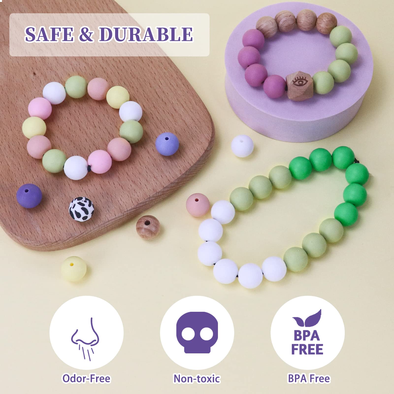 15mm Silicone Beads 130Pcs - DIY Jewelry Making for Necklaces & Keychains