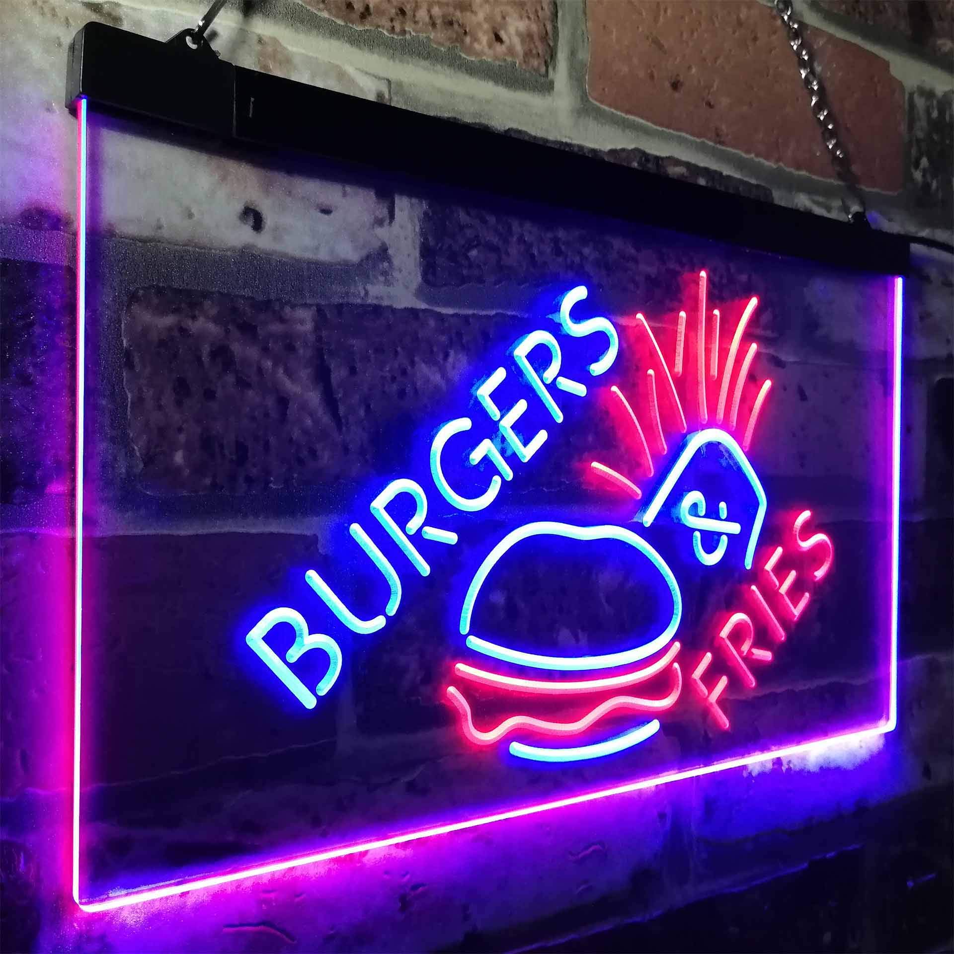 ADVPRO Fast Food LED Neon Sign - 24x16 Inch Blue & Red Burgers & Fries Open Shop Sign - Perfect for Restaurants, Diners & Retro Home Decor